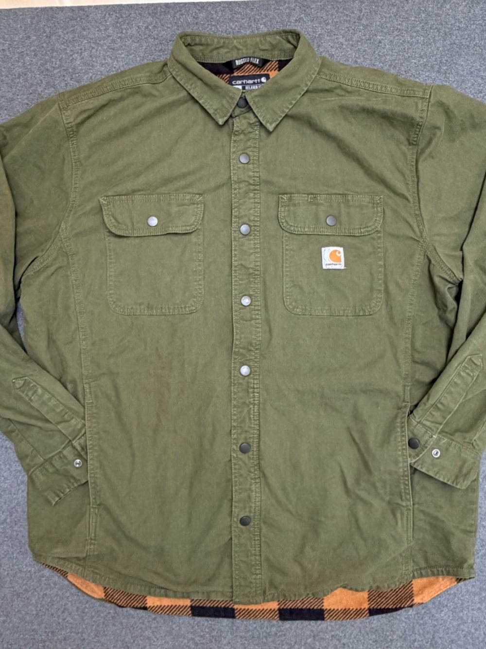 Carhartt 105419 Rugged Flex Fleece Lined Shirt Jac Basil Men's XL Relaxed Fit